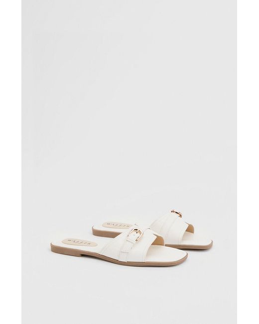 Wallis White Lacie Faux Leather Buckle Detail Flat Sliders