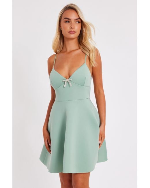 Quiz Sage Bow Front Skater Dress in Green | Lyst UK Quiz Sage Bow Front Skater Dress in Green | Lyst UK