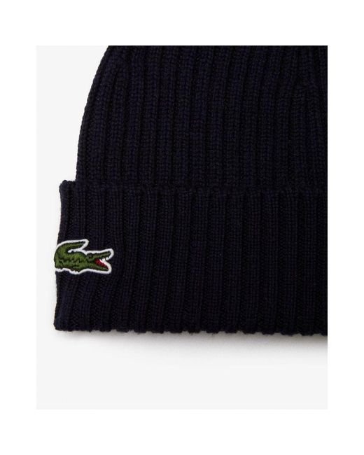 Lacoste Blue Ribbed Beanie for men