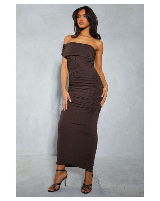 MissPap Gray Ruched One Shoulder Maxi Dress