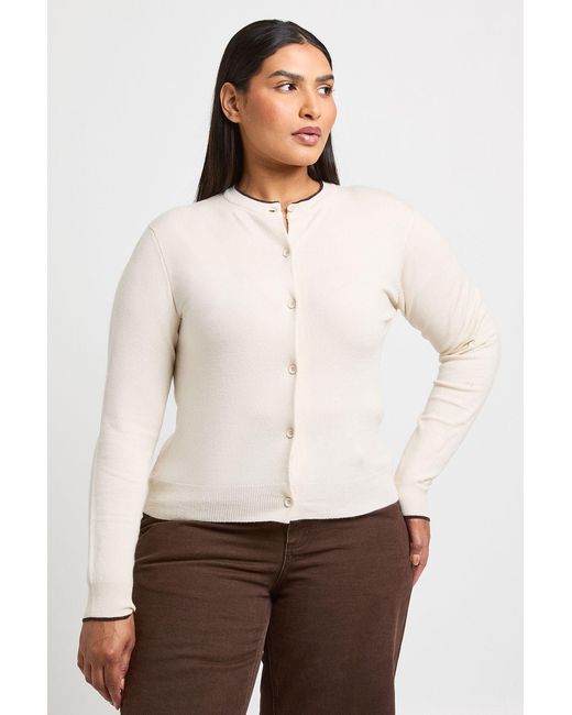 Boohoo White Plus Super Soft Contrast Neck Knitted Cardigan