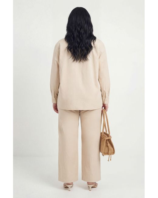 Boohoo Natural Plus Chambray Elasticated Wide Leg Trouser