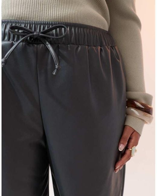 ASOS Blue Design Faux Leather Wide Leg Pull On Trousers