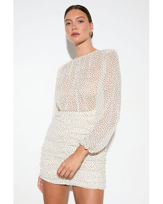 MissPap White Chiffon Spot Shoulder Pad Mini Dress