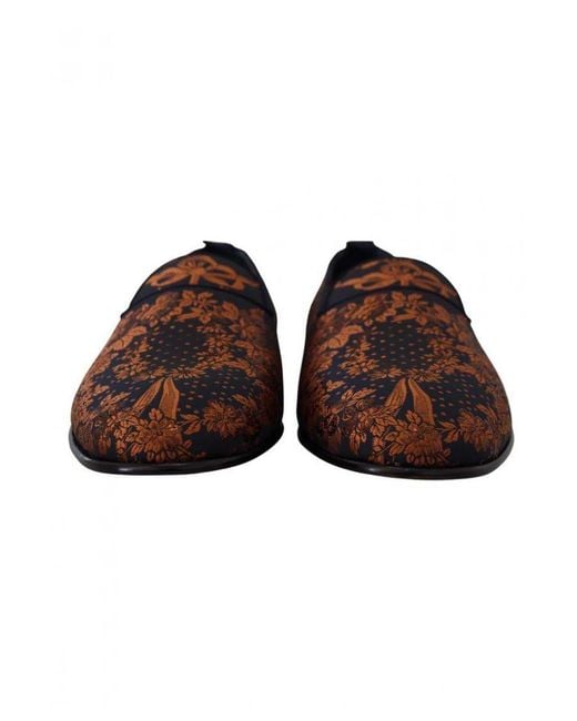 Dolce & Gabbana Brown Rust Floral Slippers Loafers Shoes for men