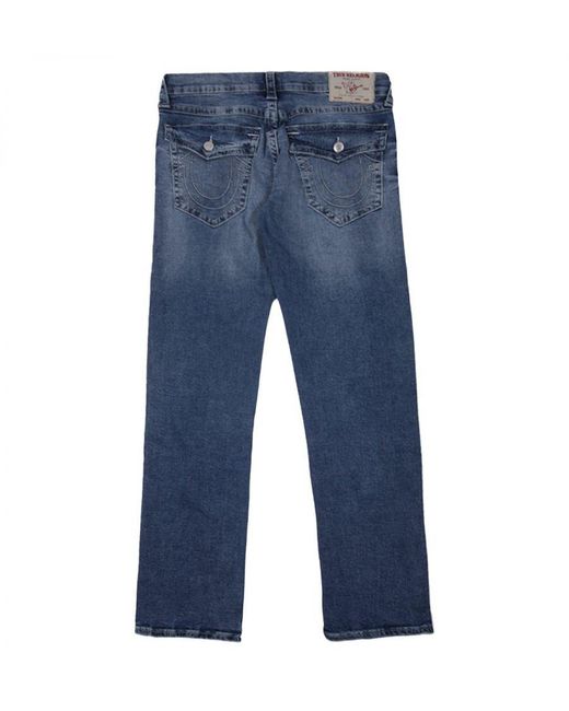 True Religion Blue Ricky Flap Relaxed Straight Jeans for men
