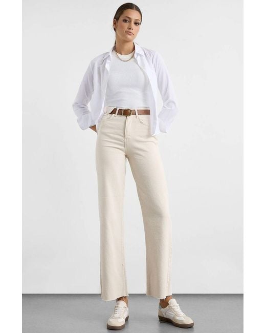 Hiccup Natural High-Waist Denim Pants With Belt