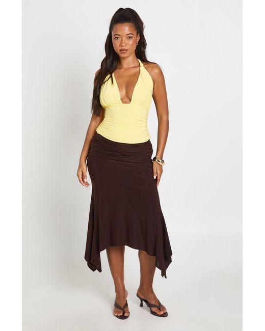 Boohoo Yellow Soft Touch Knot Detail Halterneck Top