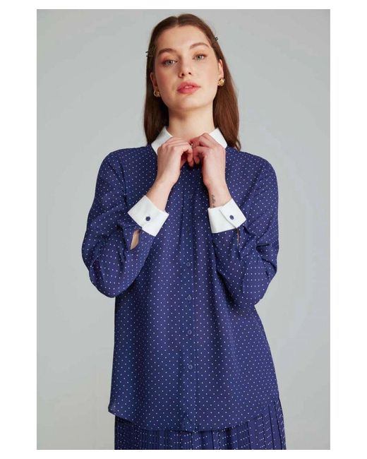 GUSTO Blue Polka Dot Shirt With Contrast Collar