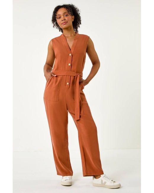 Roman Petite Orange Button Detail Pocket Jumpsuit