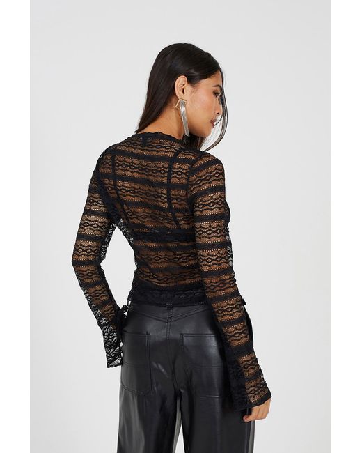 Brave Soul Black Long Sleeve Lace Top Cotton