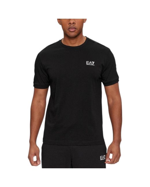 Armani Black Ea7 Emporio 3Dpt35 Pj02Z Tape Logo T-Shirt Griffin Casuaul Tee for men
