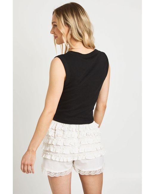 Boohoo Black Petite Linen Look Ruffle Shorts