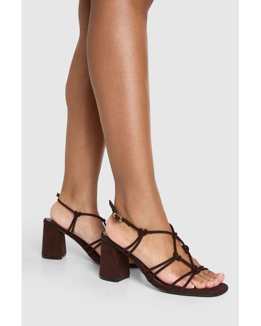 Boohoo Brown Wide Fit Faux Suede Strappy Knot Detail Block Heels