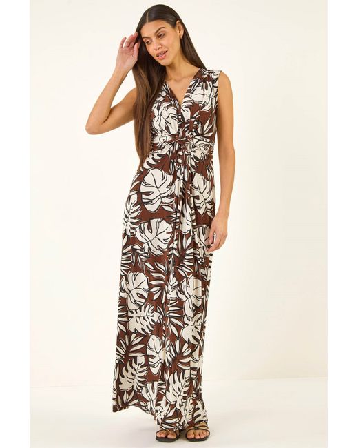 Roman Natural Leaf Twist Front Maxi Dress