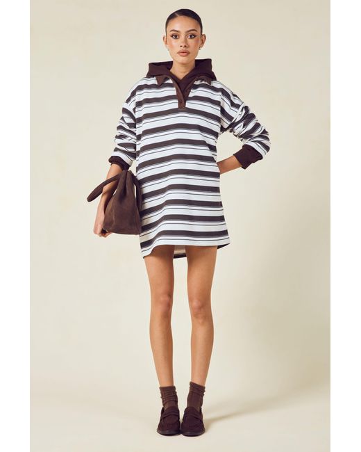 Boohoo Brown Striped Collared Oversized Tshirt Dress