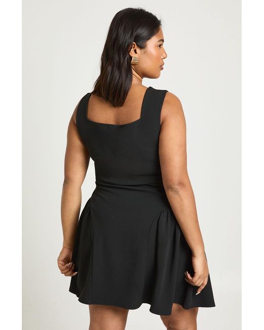 Boohoo Black Plus Square Neck Full Skirt Mini Dress