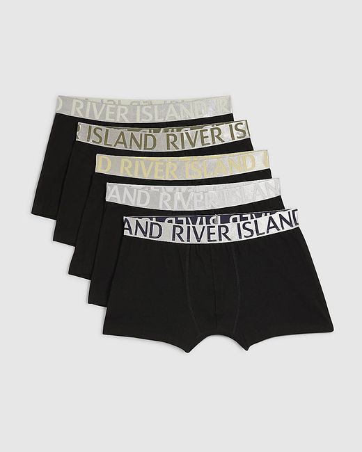 River Island Black Trunks 5 Pack Metallic Elasticated Underwear Cotton for men