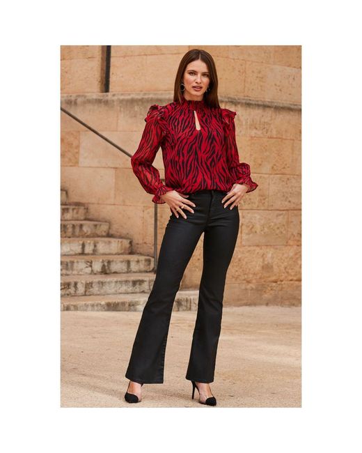 Sosandar Red Print Keyhole Detail Blouse