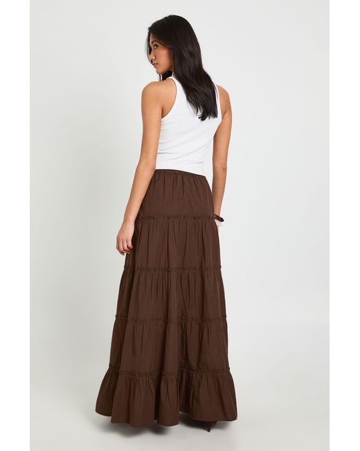 Boohoo Brown Tiered Cotton Poplin Maxi Skirt