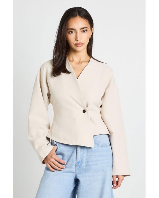 Boohoo White Button Long Sleeve Wrap Top