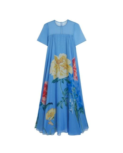 Ted Baker Blue Marie Cap Sleeve Volume Maxi Dress