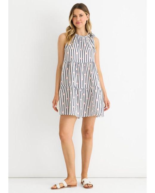 Gini London Blue Floral Stripe Cotton Tie Summer Mini Dress