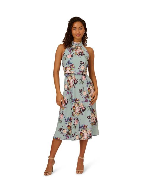 Adrianna Papell Green Blouson Chiffon Midi Dress