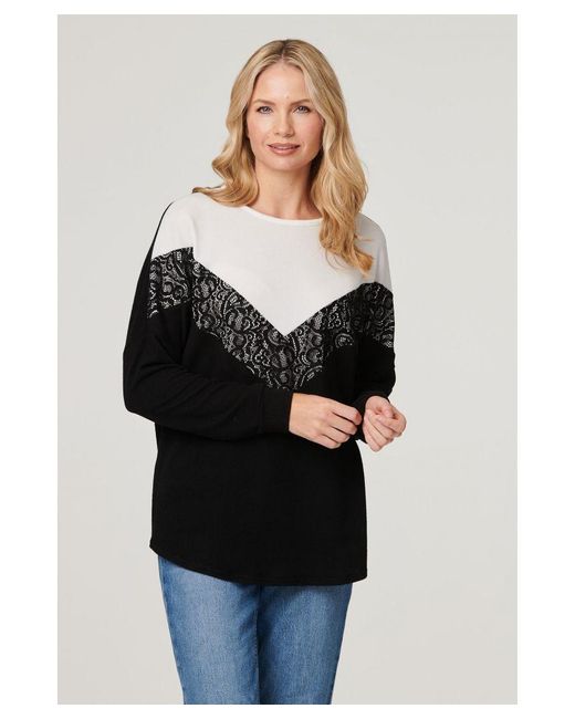Izabel London Black Colour Block Lace Sweater