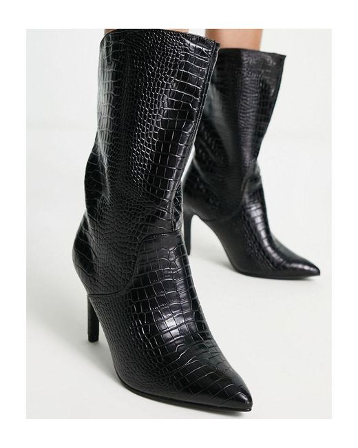 Public Desire Black Lisel Mid Heeled Knee Boots