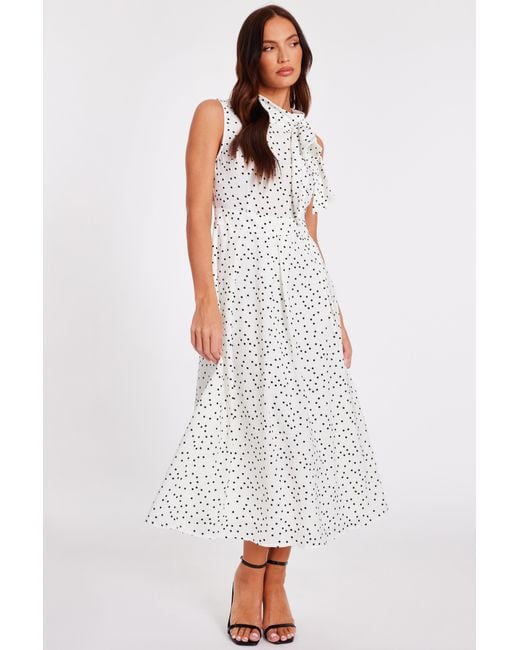 Quiz White Tie Neck Polka Dot Midaxi Dress