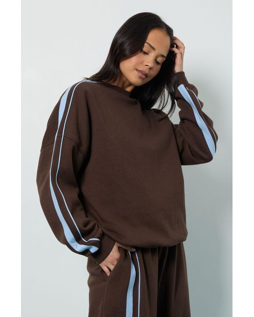 Boohoo Brown Double Side Striped Oversized Sweatshirt