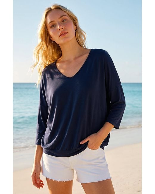 Roman Blue V-Neck Jersey Stretch T-Shirt