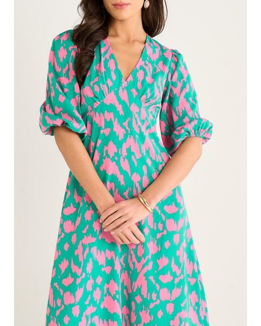 Gini London Blue Animal Print V Neck Shift Midi Dress