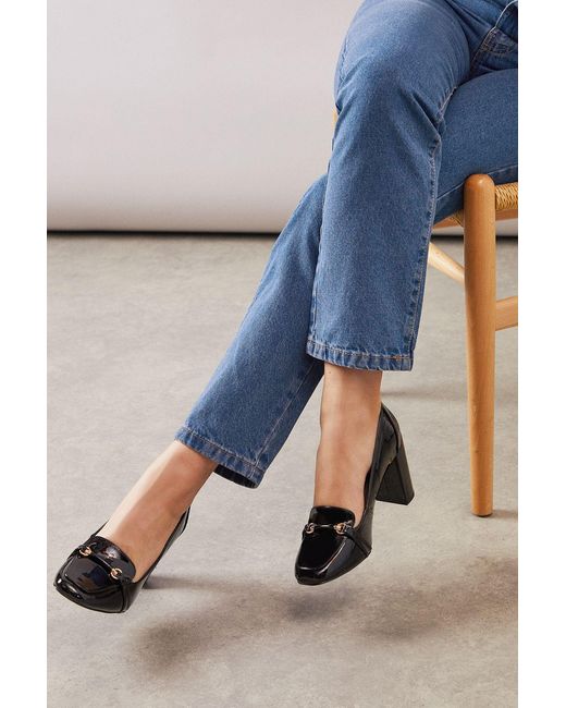 Wallis Blue Wide Fit Lucky Faux Patent Leather High Block Heeled Loafers