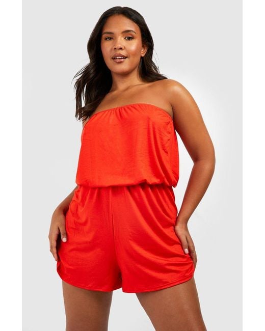 Boohoo Red Plus Jersey Beach Bandeau Playsuit