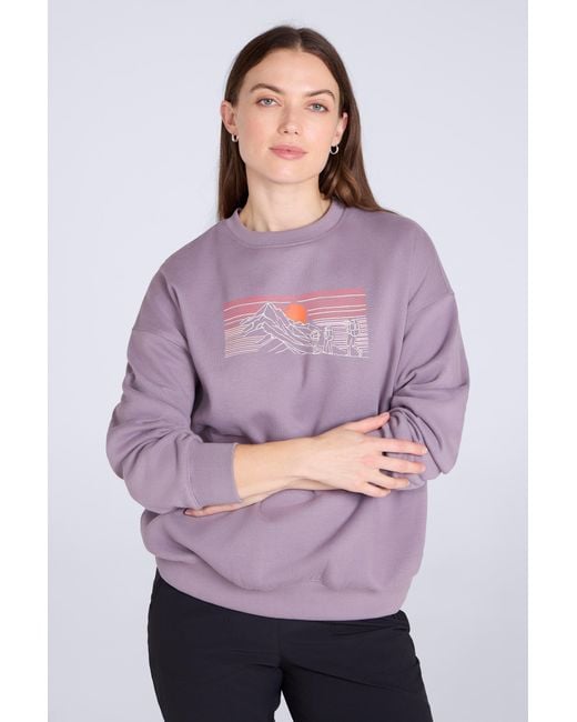 Mountain Warehouse Purple Printed Sweatshirt Casual Relaxed Fit Comfortable Crew Neck Pullover Top Cotton