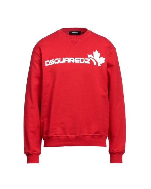 DSquared² Red Bold Maple Leaf Logo Sweatshirt Cotton for men