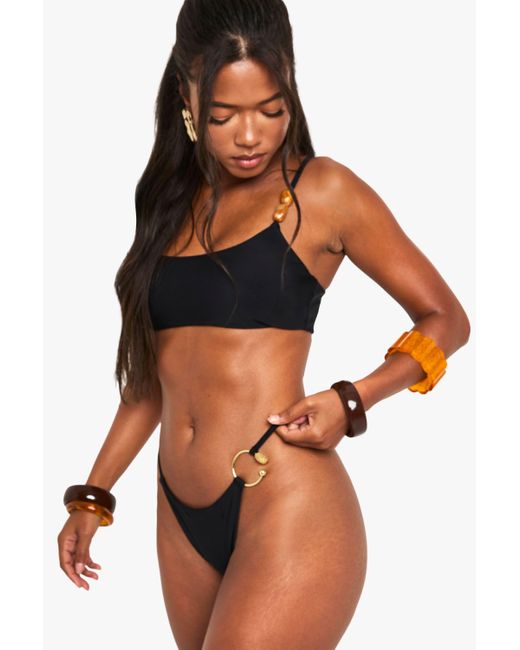 Boohoo Black Resin Trim Tanga Bikini Bottoms