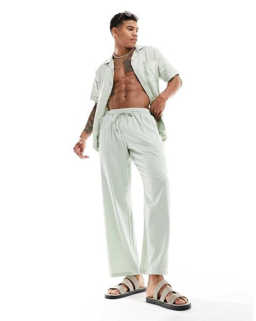 South Beach White Southbeach Linen Look Trouser for men