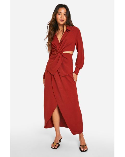 Boohoo Hammered Waist Detail Wrap Front Midaxi Skirt