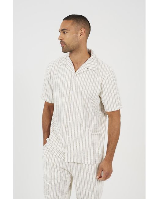 Brave Soul White Regular Fit Striped Revere Collar Shirt for men