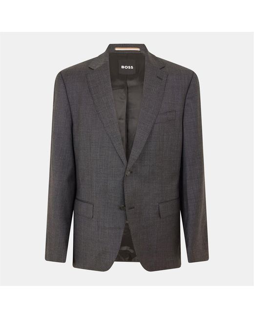 Boss Gray Jeckson Solid Patterned Notch Collared Suit Jacket for men