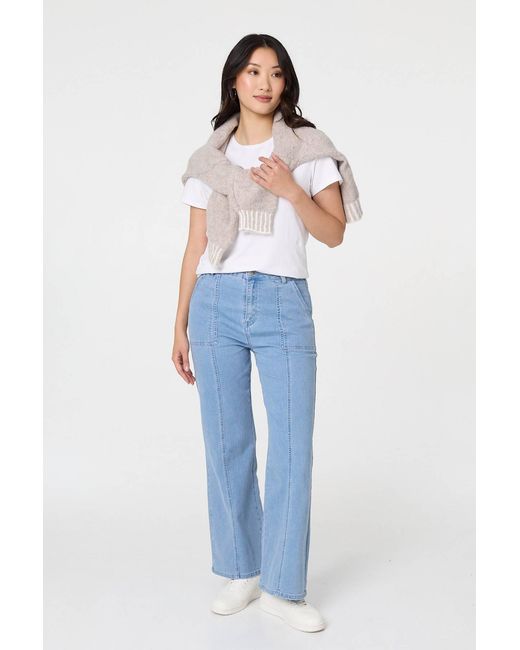 Izabel London Blue High Waist Pocket Detail Straight Jeans