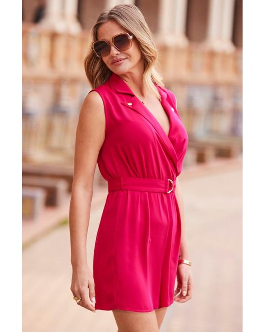 Sosandar Pink Hot Wrap Front Belted Playsuit