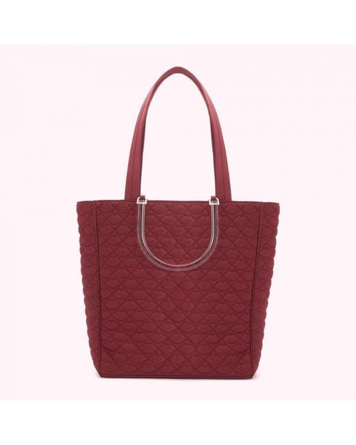 Lulu Guinness Red Peony Quilted Lips Lyra Tote Bag