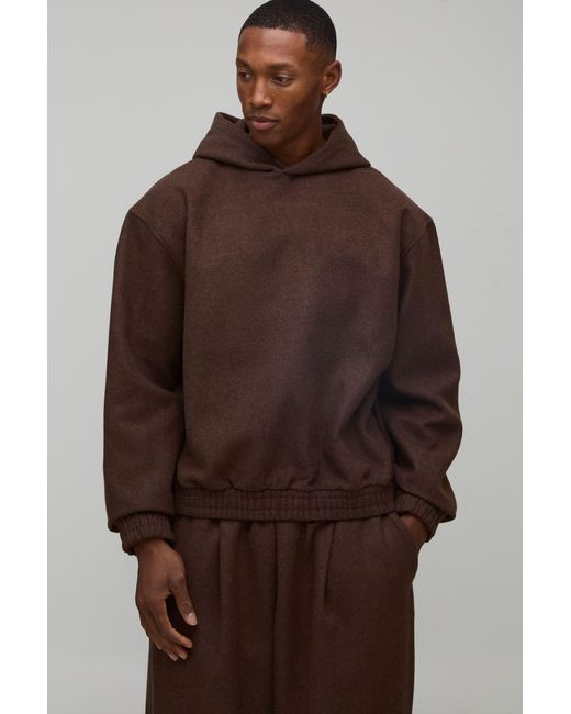 BoohooMAN Brown Oversized Boxy Melton Seam Detail Hoodie for men