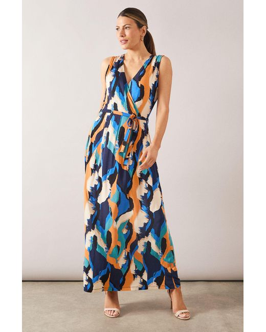 Wallis White Abstract Sleeveless Wrap Viscose Jersey Maxi Dress