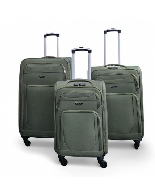 Infinity Leather Green Soft Shell Lightweight Nylon 4 Wheel Travel Case Holiday Suitcase Set