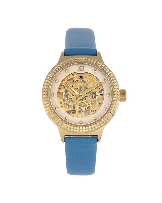 Empress Metallic Alice Automatic Mop Skeleton Dial Leather-Band Watch
